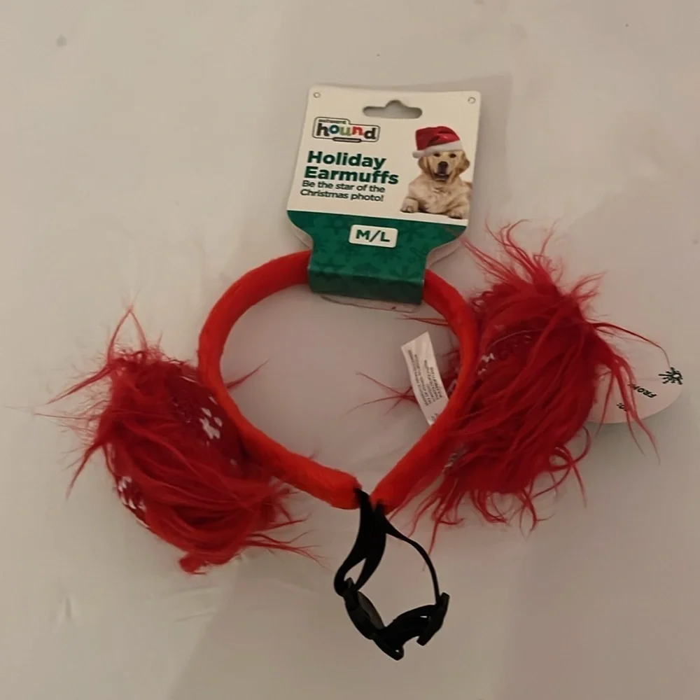 New Outward Hound Dog Holiday Ear Muffs Red Christmas Size Medium/Large NWT